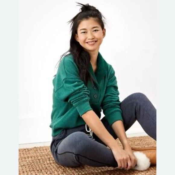 American Eagle Sherpa Collared Green Henley Sweatshirt women's Size X-Large - Picture 7 of 7